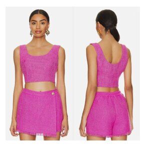 Central Park West Pink Tweed Sleeveless Cropped Sleeveless Top NWT